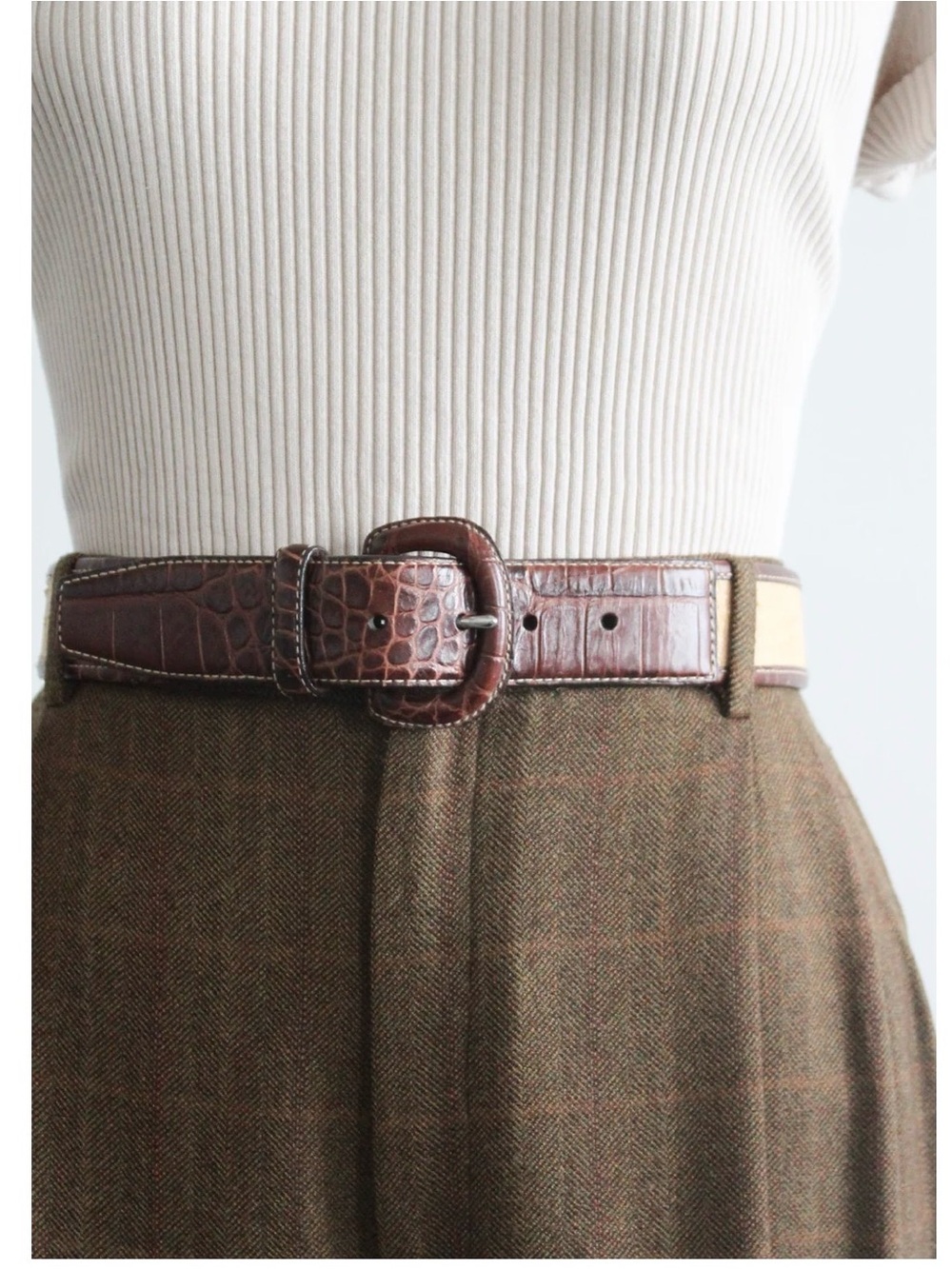 VINTAGE LAUREN RALPH LAUREN CROC EMBOSSED LEATHER AND WOVEN STRAW SAFARI BELT